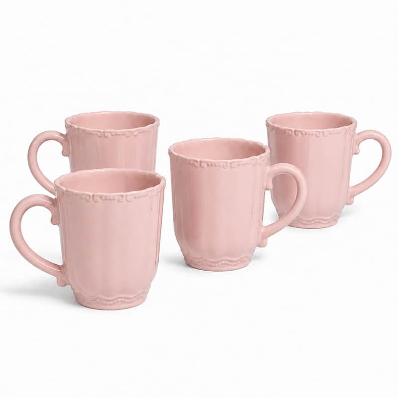 SANGO Bethany Stoneware Mugs Sets of 4, 15 oz, Drinkware for Tea or Cocoa, Dishwasher & Microwave Safe, Ceramic Mug Set