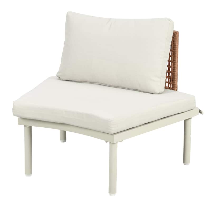 6-Piece Patio Sofa Set,Half Moon Sectional Sofa with 2 High-Low Coffee Tables,PE Wicker Rattan,4 Pillows & Cushions