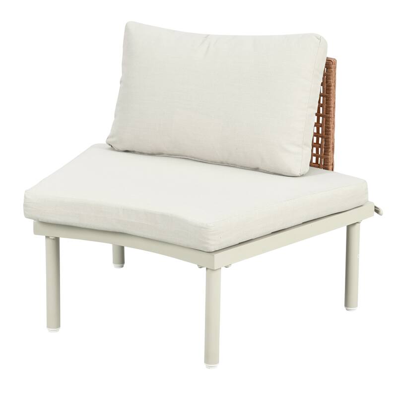 8-Piece Patio Sofa Furniture Set, Half Moon Sectional Sofa with 2 High-Low Coffee Tables, 6 Pillows & Cushions
