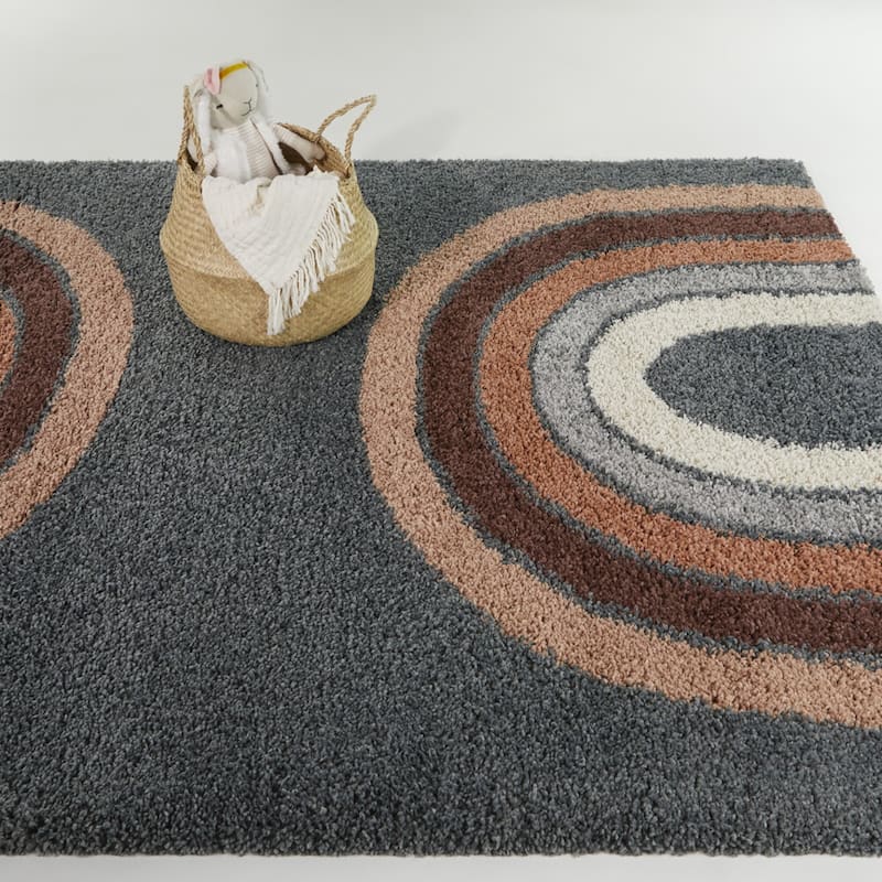Mod-Tod Kristina Kids Rainbow Shag Area Rug - 5'3" x 7' - Navy - Rectangle