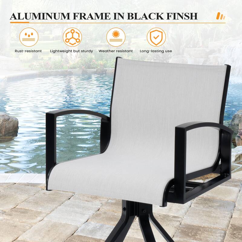 Outdoor Swivel Bar Stools Sunbrella Textilene Aluminum Patio Bar Chairs