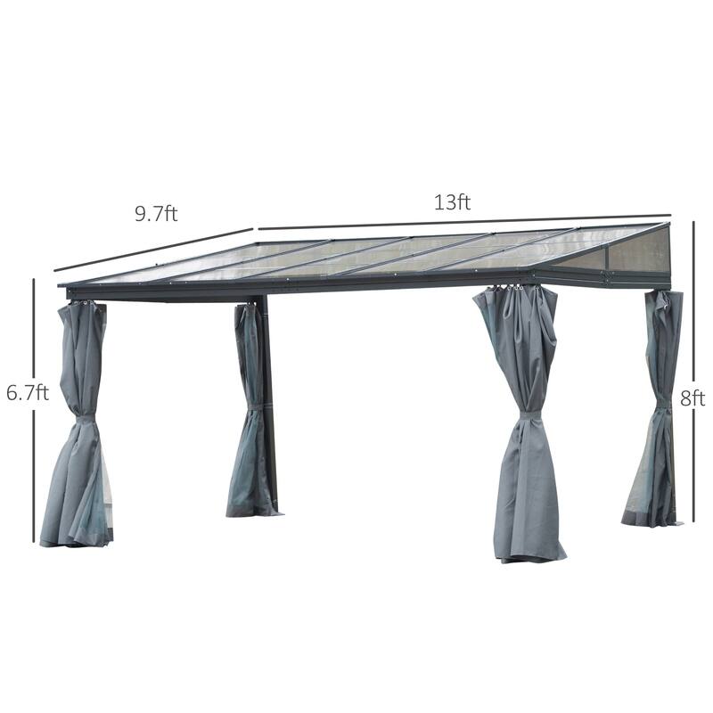 Outsunny 13' x 9.5' Outdoor Porch Patio Gazebo with Sloping Polycarbonate Roof, Durable Aluminum Frame, & Netted Curtain