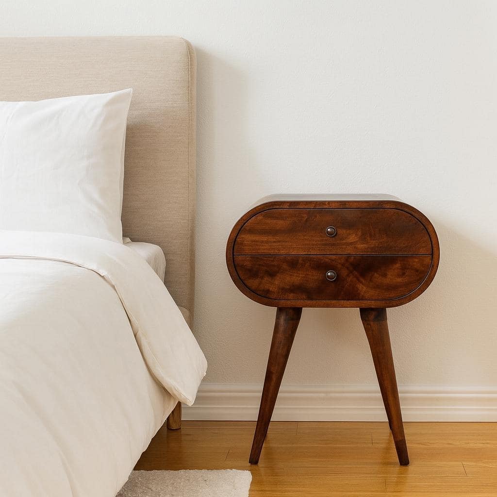 Solid Wood Chestnut Circular Nightstand
