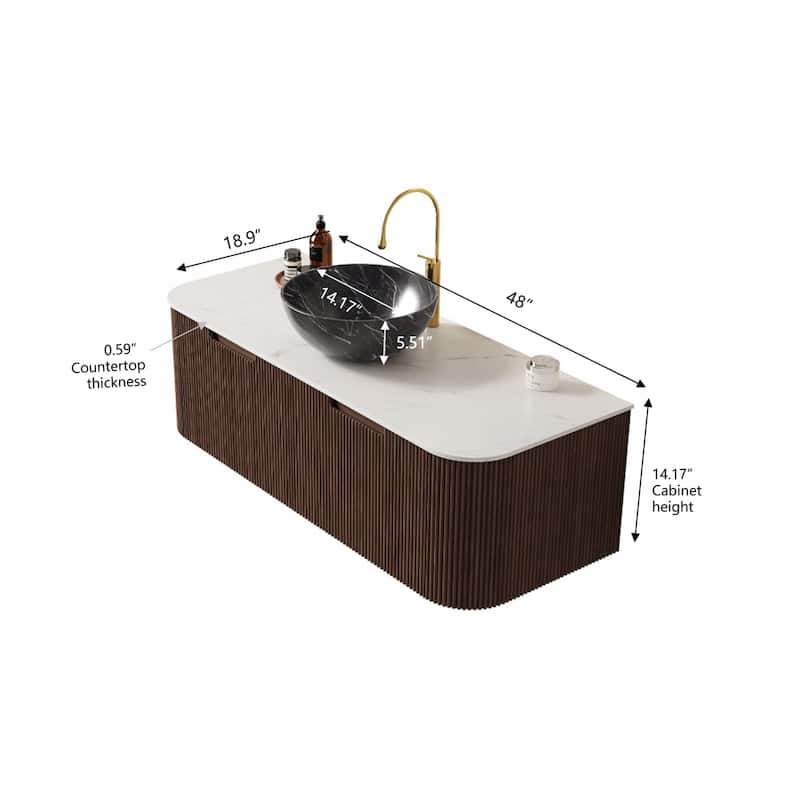 Wall Mounted Striped Bathroom Storage Cabinet with Sink and Drawers