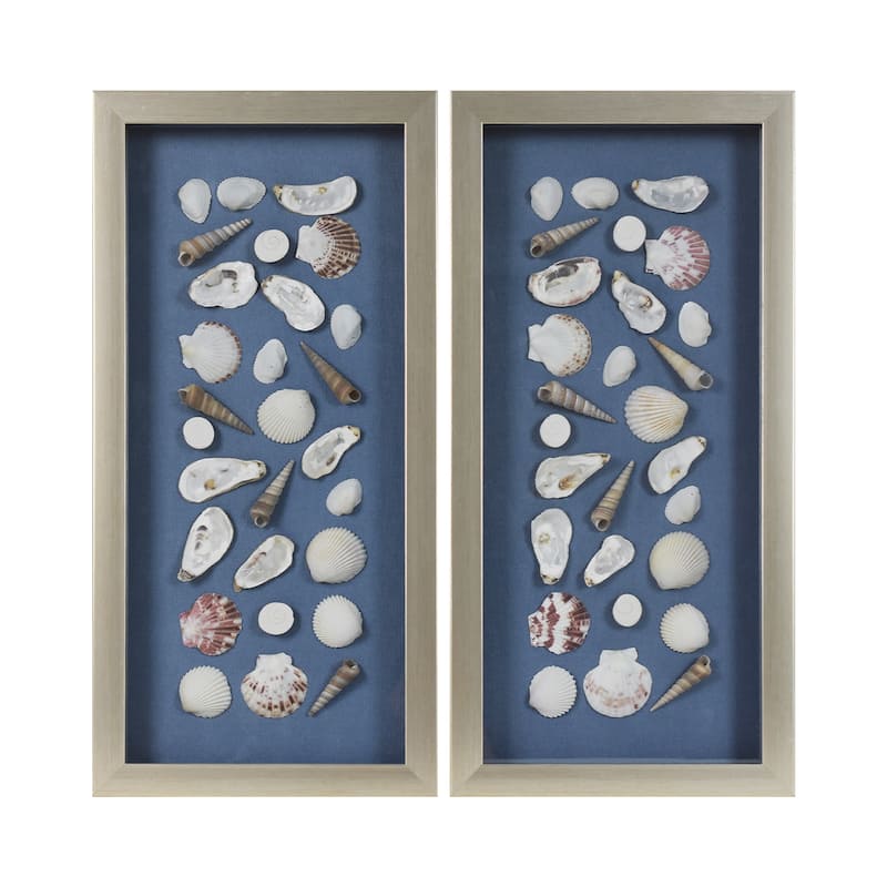 American Art Decor 2-Piece Coastal Seashell & Sea Glass Shadowbox Framed Wall Art Set - Mixed Seashell Shadowbox