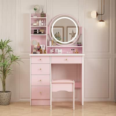 31.5" Wide Makeup Vanity Set with Stool, Mirror,3 Color Light - 31.5"W