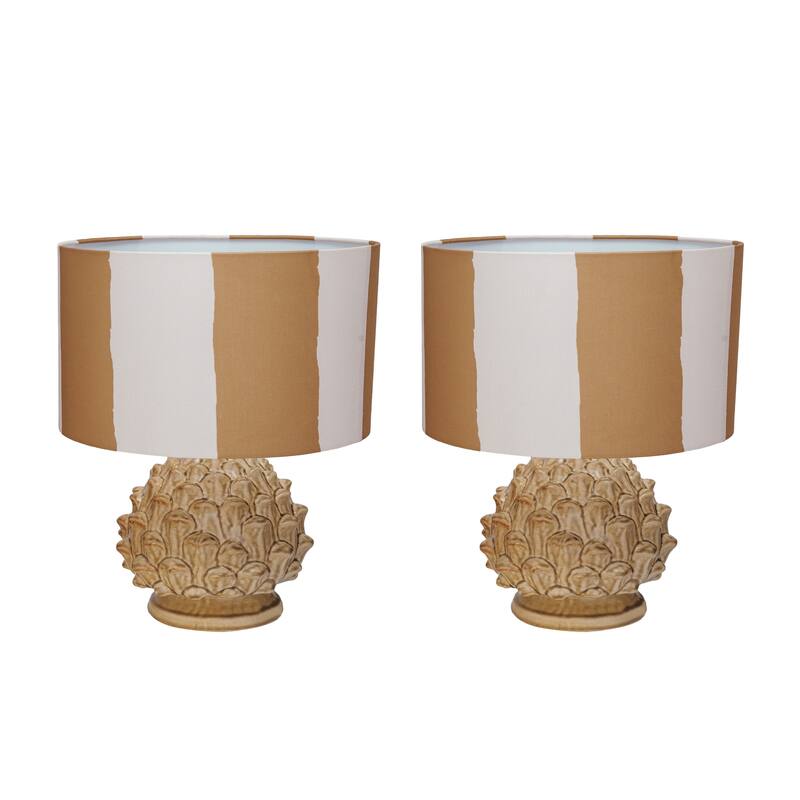 Artichoke Finial Stoneware Table Lamp, Set of 2 - Mustard/Cream
