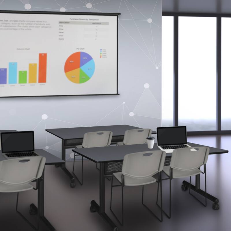 48" x 30" Flip Top Mobile Training Table with Modesty Panel- Grey and 2 Stack Chairs- Grey