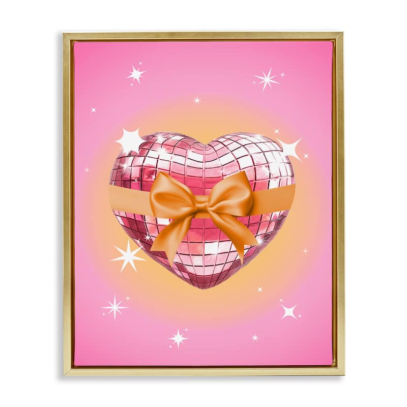 Stupell Heart Disco & Ribbon Framed Floater Canvas Wall Art Design By Susan Arnot - 25 x 31 - Gold