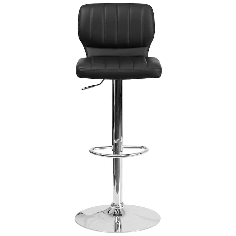 Vinyl Adjustable Barstool with Vertical Stitch Back (Set of 2)