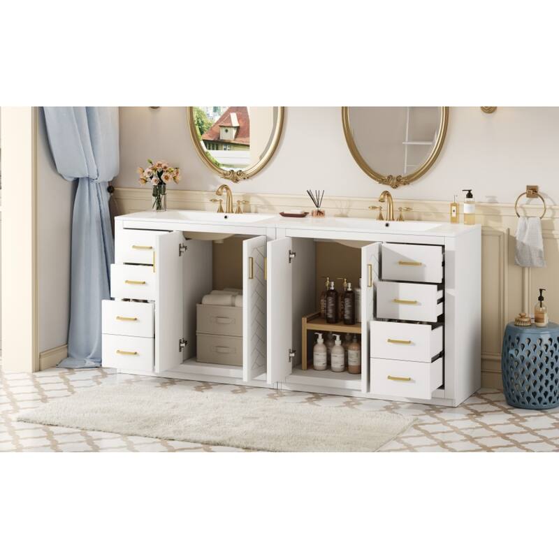 Roomfitters 72 Inch Bathroom Vanity with Ceramic Sink, Solid Wood Frame Cabinet with Sliding Tiers & Soft Close Doors