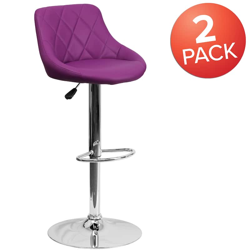 Vinyl Bucket Seat Adjustable Diamond Back Barstool (Set of 2) - 18.50"W x 19"D x 33.25" - 41.75"H
