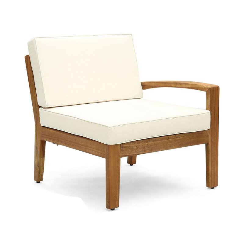 Outdoor L Shape Sofa and Coffee Table Set, Brown Acacia Wood, Beige