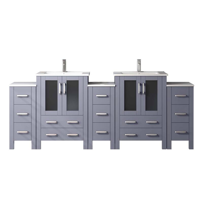 Volez Bath Vanity with Side Cabinets, Ceramic Top & Sink - 84 inch - Dark Grey
