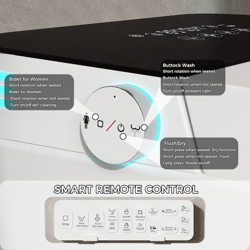 Smart Toilet Heated Seat, Warm Air Dryer, UV-C Sterilization, Auto Flush & Remote Control, One-Piece Intelligent Toilet