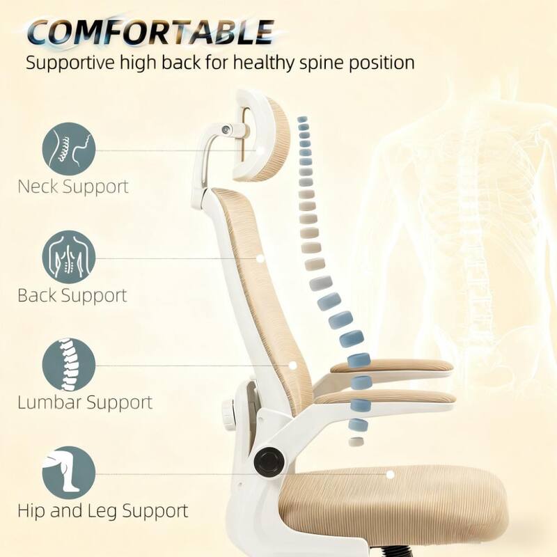 Ergonomic Desk Chair with Flip-up Armrest,Mesh Office Chair,Rotatable Headrest, Adjustable Lumbar Support