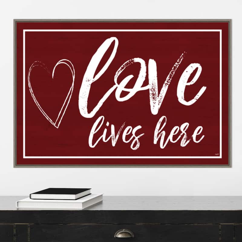 Valentines Sentiment V Love Lives Here by Tara Reed Framed Canvas Art - 33 x 23-inch