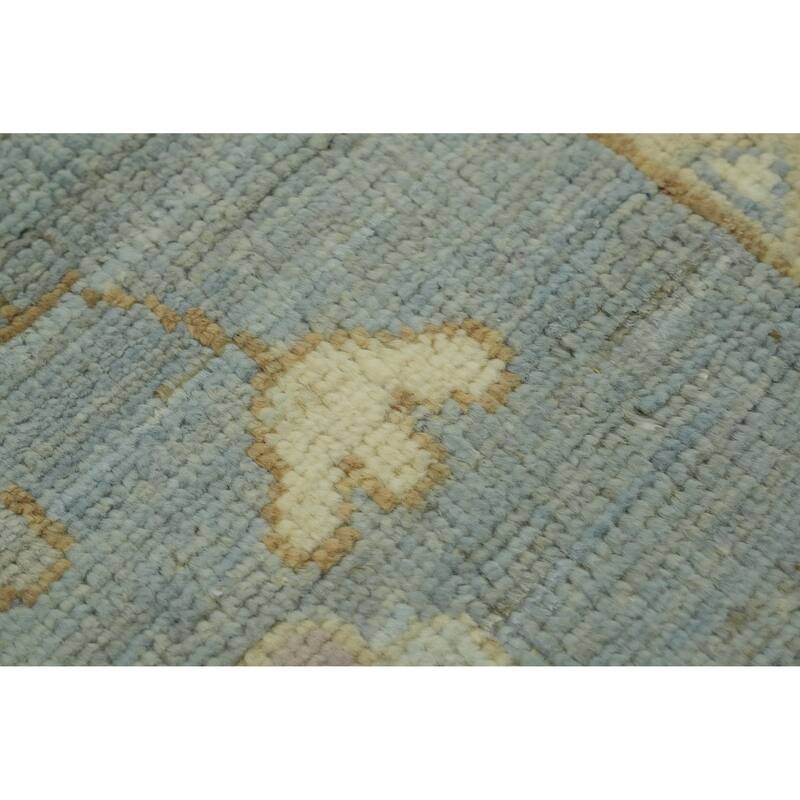Vegetable Dye Blue Oushak Turkish Area Rug, Floral Geometric Carpet - 11' 10'' X 9' 0''