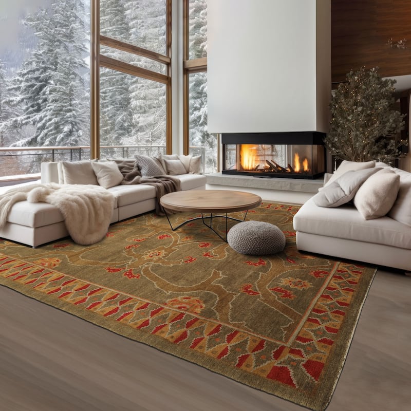 8x10 Hand Knotted Wool Moss Plush Pile Tibetan Arts & Crafts Swiss Wash Rug - 8' x 10' - 8'  x 10'