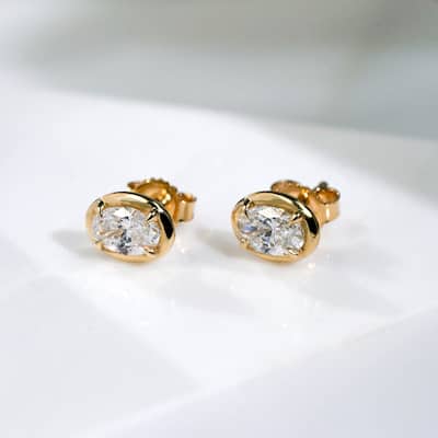 Kobelli Lab Grown Diamond 14k Solid Gold Oval Brilliant-cut Chubby Marshmallow Bezel Modern Stud Earrings (DEF/VS)