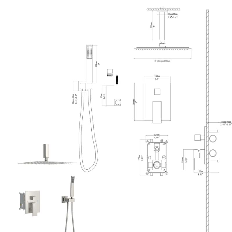 10 inch Square Shower Set, Dual Shower Heads