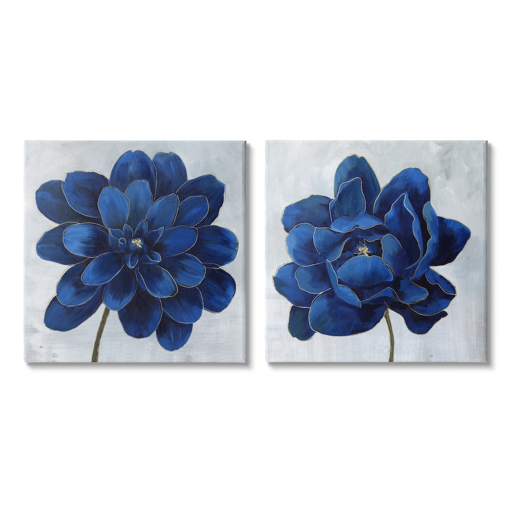Stupell Bold Royal Blue Florals Blooming Chic Petal Flower 2pc Multi Piece Canvas Wall Art Set - Grey