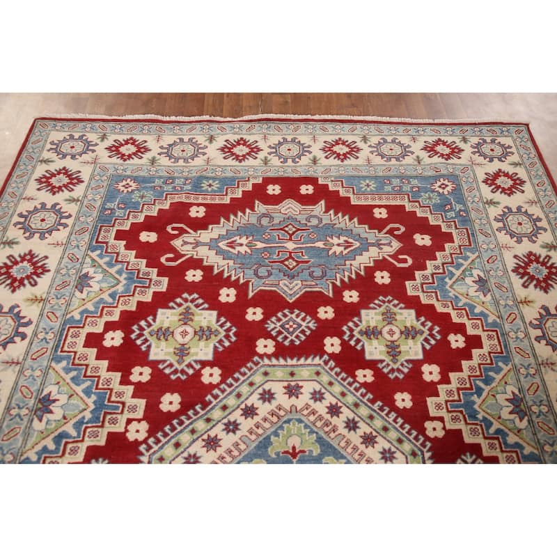 Traditional Red Kazak Area Rug Hand-Knotted Wool Carpet - 6'8" x 9'6"