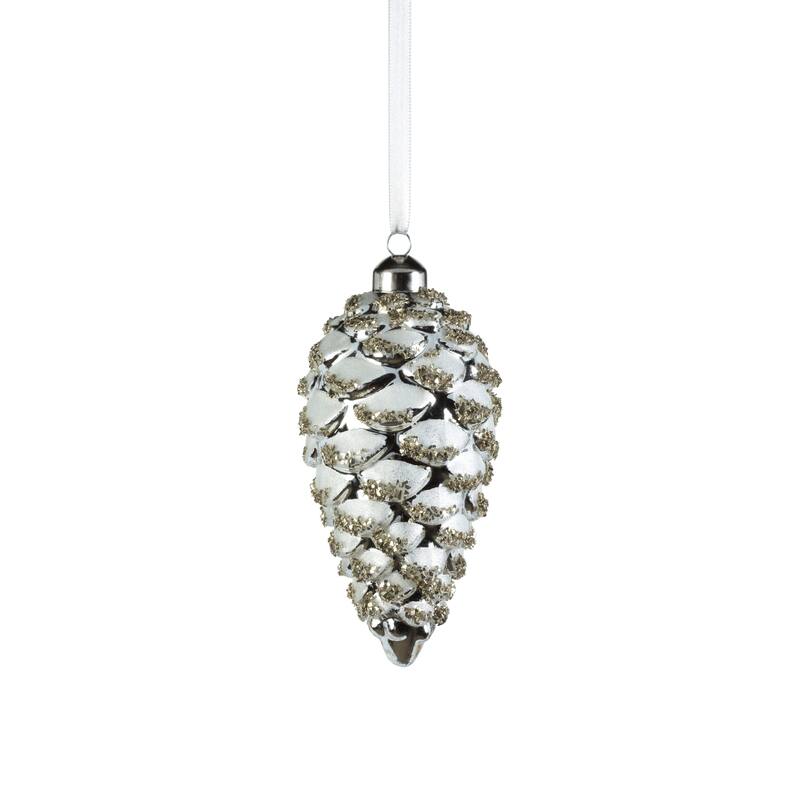 Wolly Glass Pine Cone Hanging Ornaments, Set of 12 - 6"