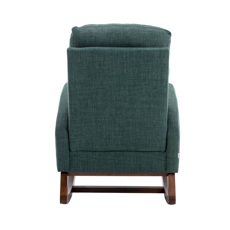 Linen High-Back Rocking Chair with Recliner Function, Side Pocket, and Solid Wood Legs
