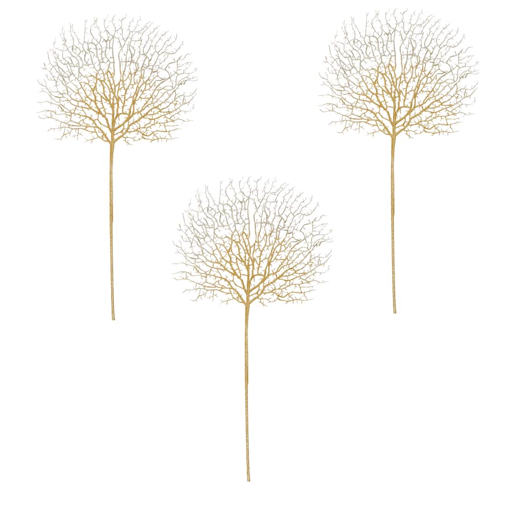 30" Glittered Coral Spray, Gold, Set of 3 - Gold