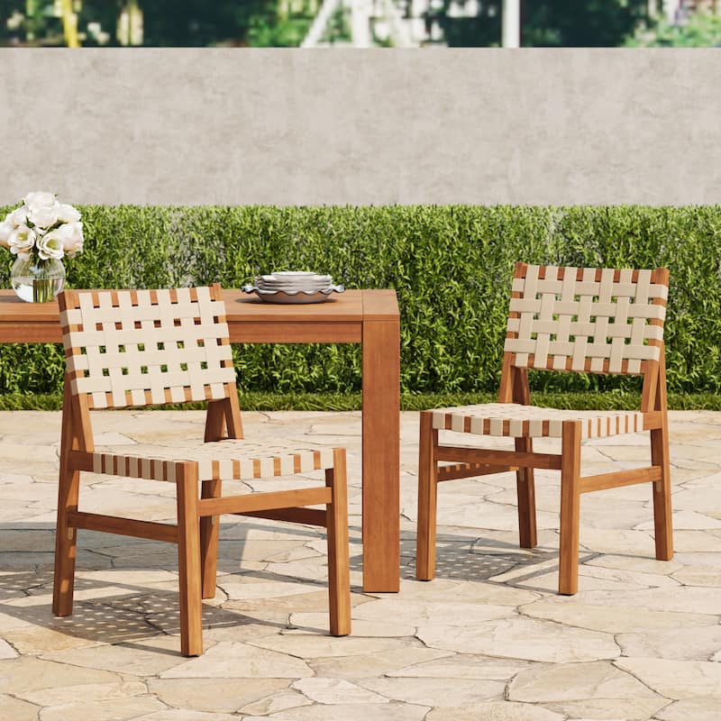Christopher Knight Home - Acacia Solid Wood Outdoor Patio Side Chairs with Rope (Set of 2) - Teak+ Beige