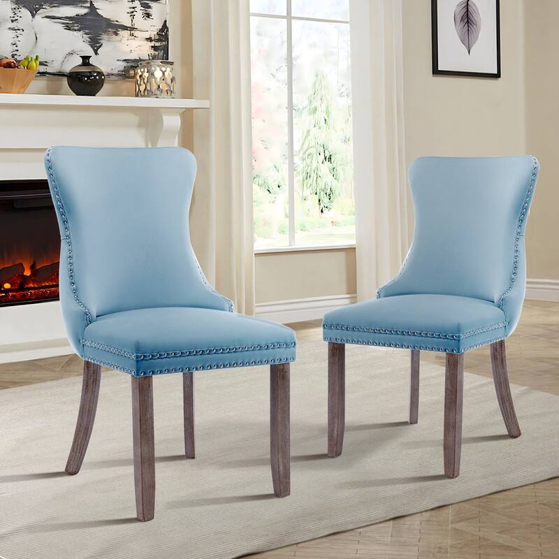 Upholstered Wing Back Dining Chair (Set of 6) - Set of 2 - Light Blue Velvet