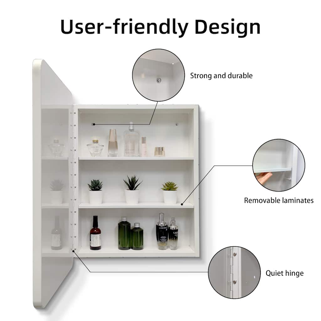 24X32 Inch White Metal Framed Wall Mount Or Recessed Bathroom Medicine Cabinet With Mirror