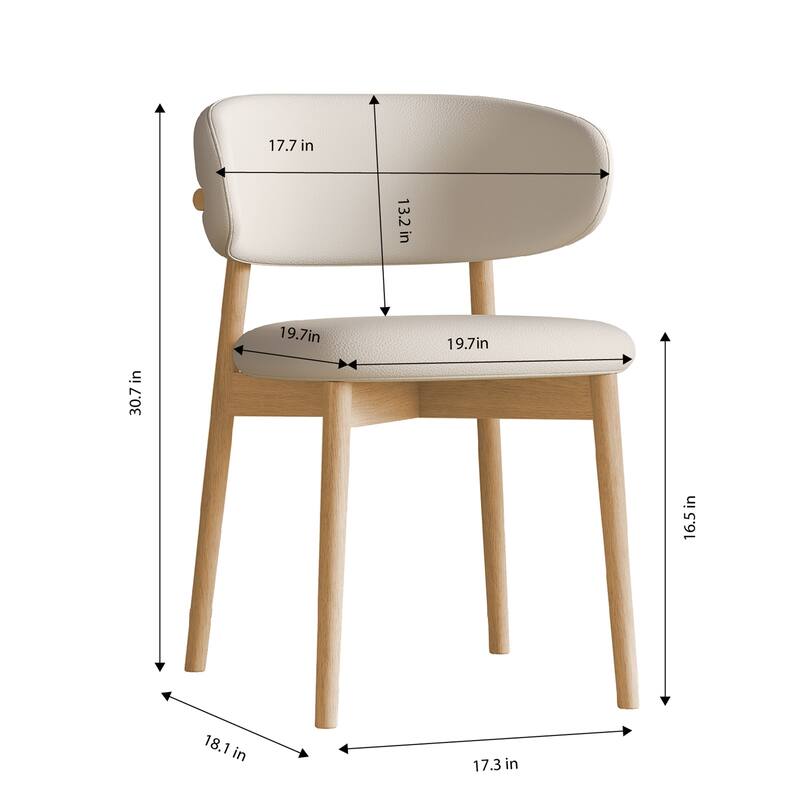 Modern Dining Chairs Set of 2, Faux Leather Kitchen Side Chairs with Wooden Legs, Upholstered Accent Chairs for Dining Room