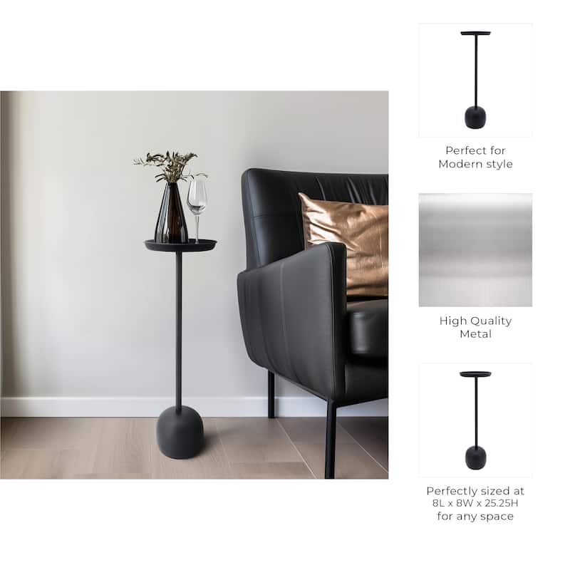 Metal 25"H Drink Table in Black Finish with Round Top Design for Stylish and Functional Living Space Ambiance and