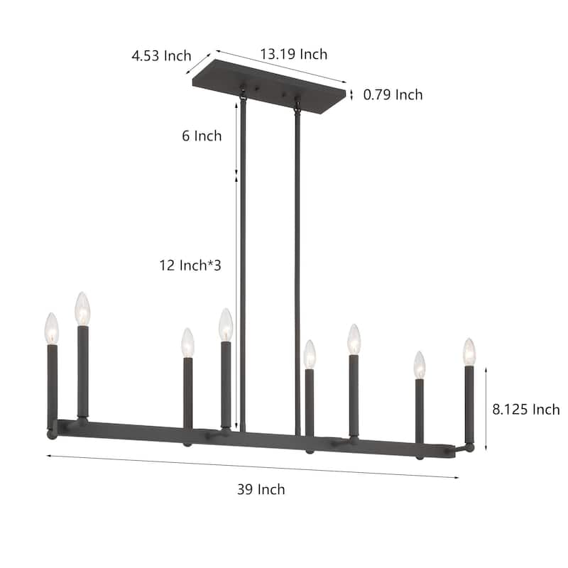 Acroma 8-lights 43.3In Dimmable Modern Gold Linear Chandelier for Dining Room - 8-light