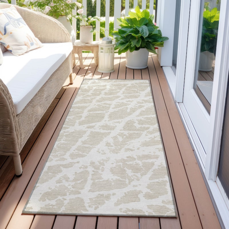 Machine Washable Indoor/ Outdoor Transitional Beige Crackle Chantille Rug - Beige - 2'3" x 7'6"
