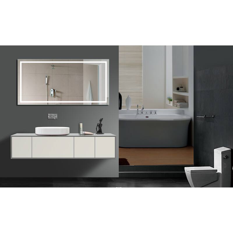 Miseno 60" W x 28" H Rectangular Frameless Wall Mounted Mirror with