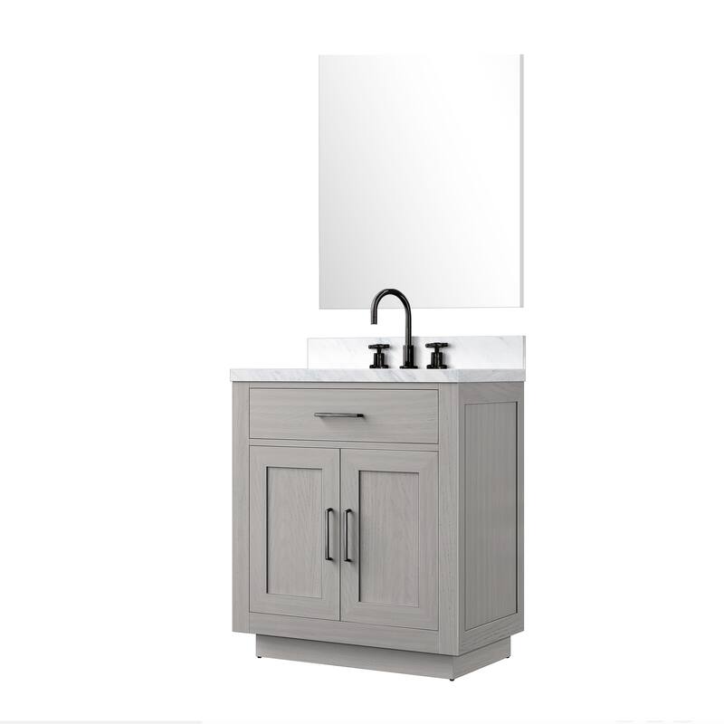 Abbey Bath Vanity with Carrara Marble Top, Sink, Mirror and Faucet