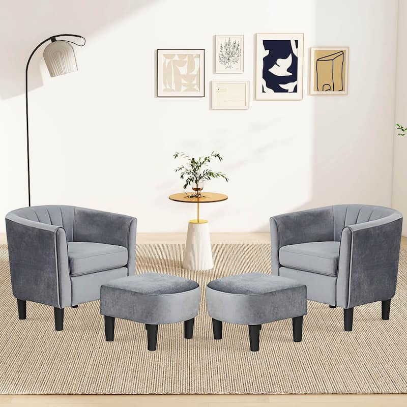 Costway Barrel Chair with Ottoman Footrest Curved Backrest Armrests - See Details