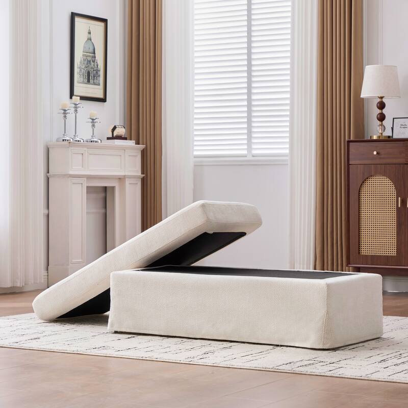 46"W Modern Chenille Storage Ottoman