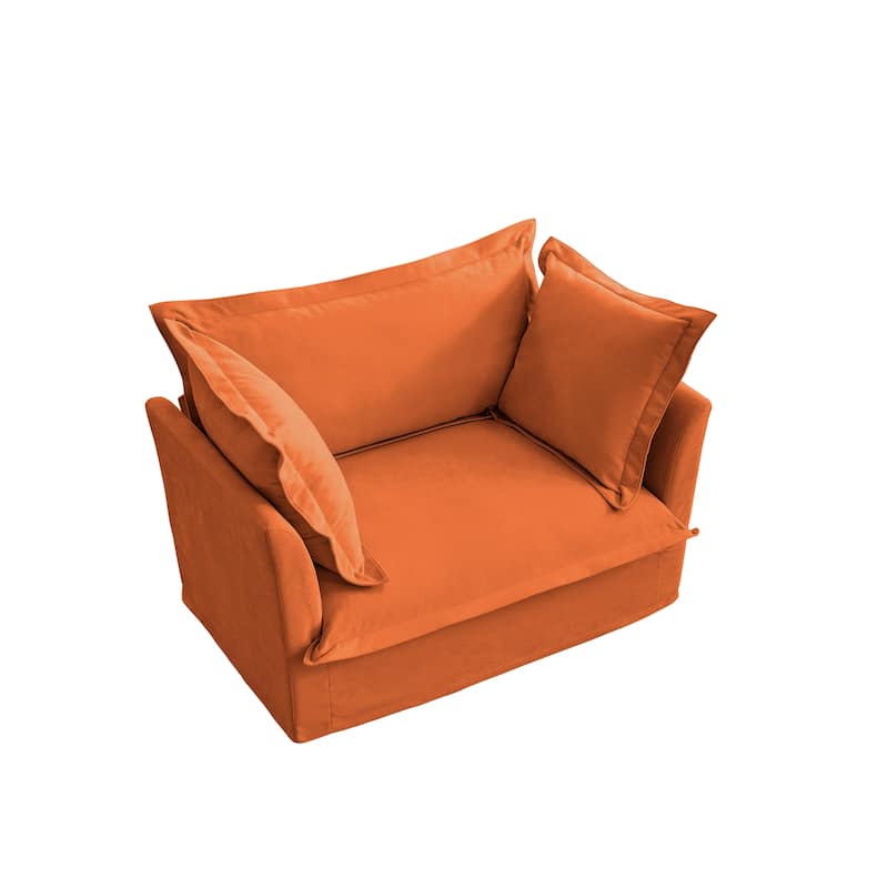 Oversized Chenille Single Sofa Chair, Slipcovered Upholstered Accent Chair, Deep Seat Sofa Chair with 2 Throw Pillows