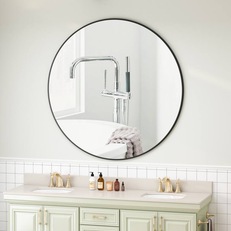 42 Inch Circular Mirror Metal Framed Round Mirror,Vanity Mirror