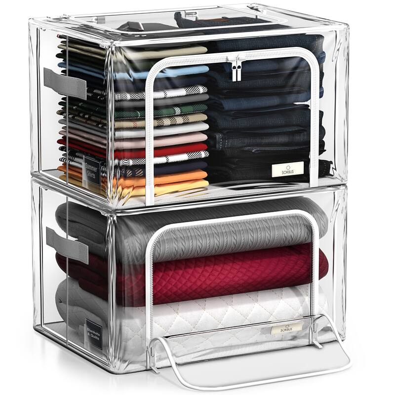 Sorbus Storage Bins with Metal Frame - Stackable & Foldable Clothes Organizer Bags with & Carry Handles Organization - 2 Pack Large