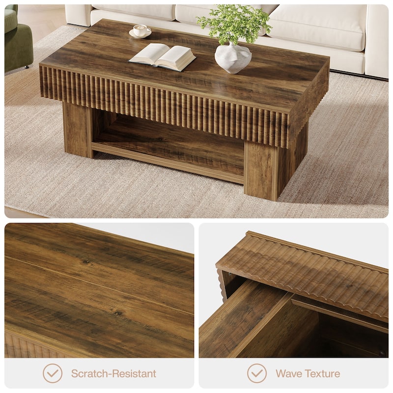 Farmhouse Coffee Table, 47-Inch Rustic Wood Center Table