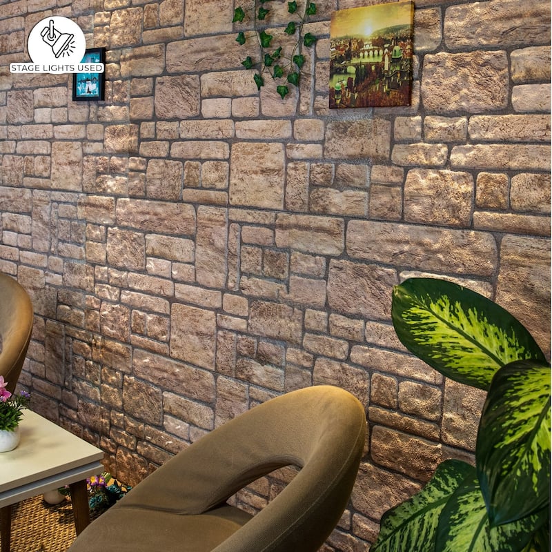 Dundee Deco Beige Faux Stone Brick 3D Wall Panels, Styrofoam Facing