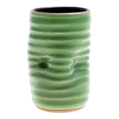 Novica Handmade Green Ripple Ceramic Cup
