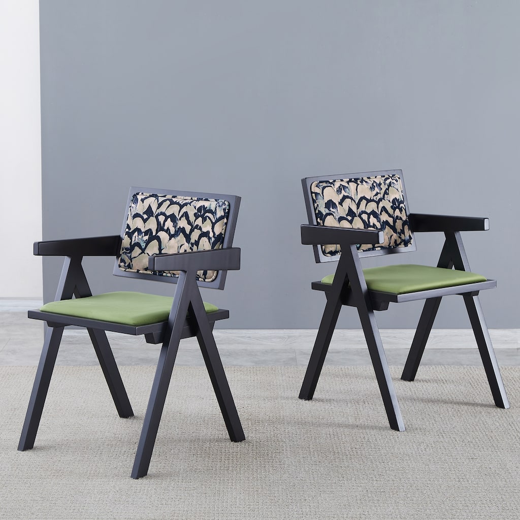 Modern 2 Piece Solid Wood Kitchen Dining Chair with Cushions, Backrests, Armrests for Dining Room Kitchen Living Room Bedroom