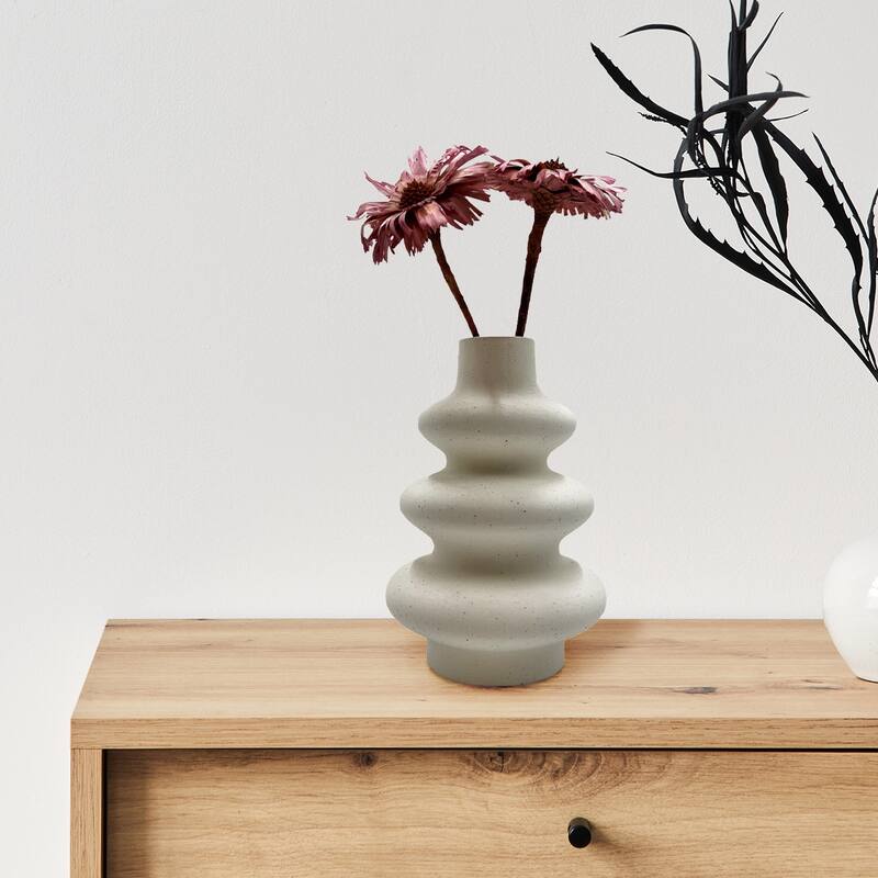 8 Inch Tall Beige Ceramic Vase