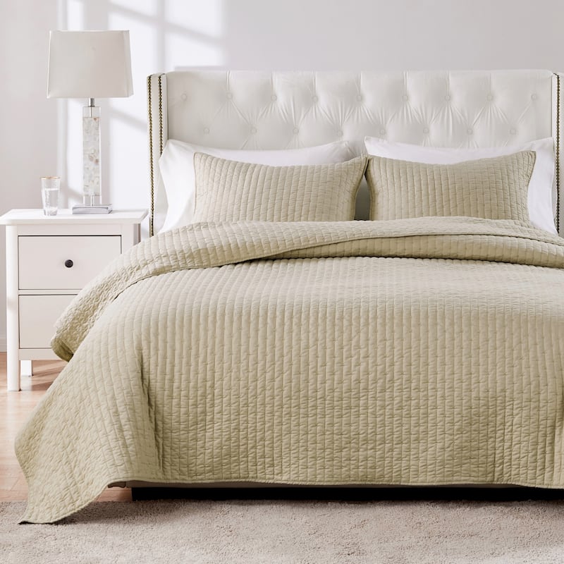 Greenland Home Textured Fashion Finely Stitched Quilted Coverlet Set - Twin - Twin XL - Monterrey Taupe